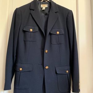 Navy blue pants suit w brass buttons
